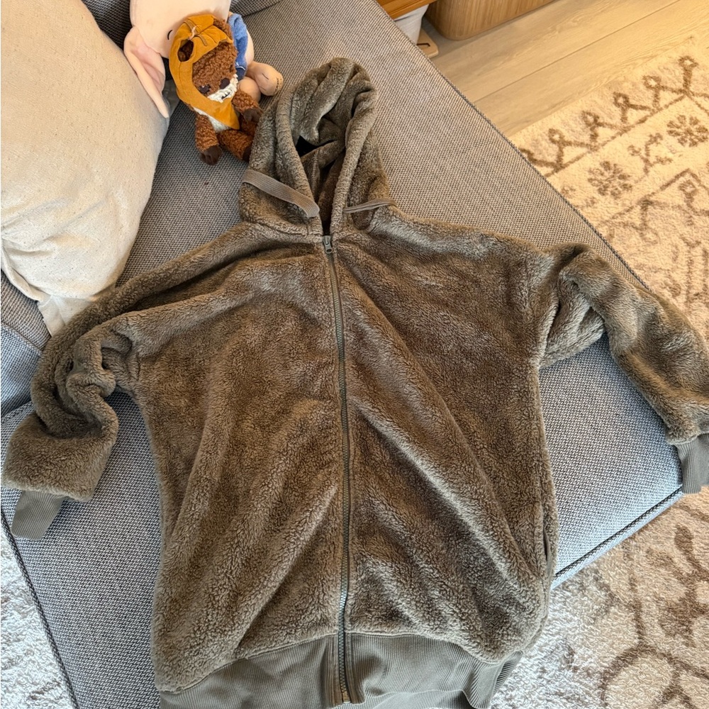 aerie Kids Olive Green Plush Hooded Jacket